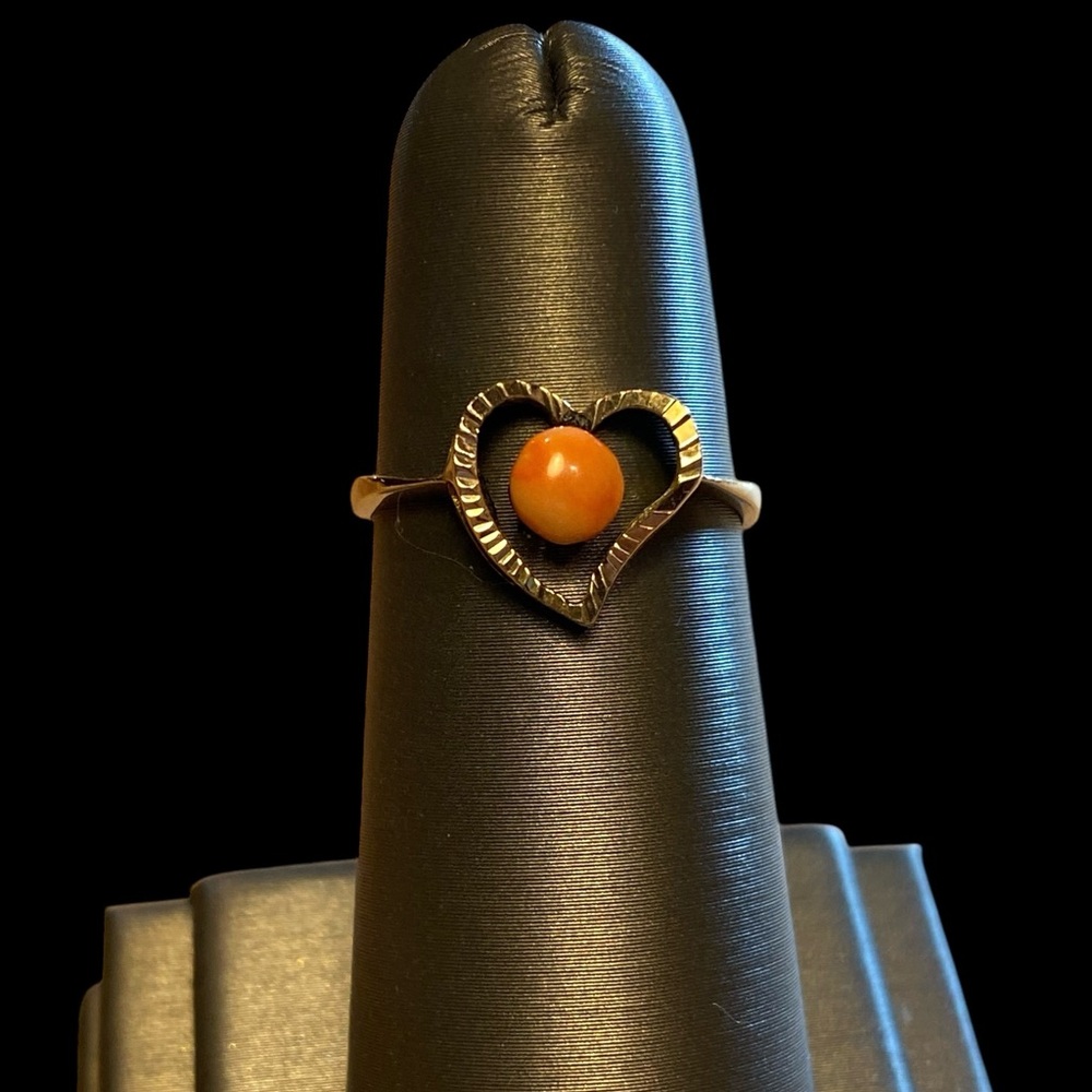 10K Coral Heart Shaped Ring